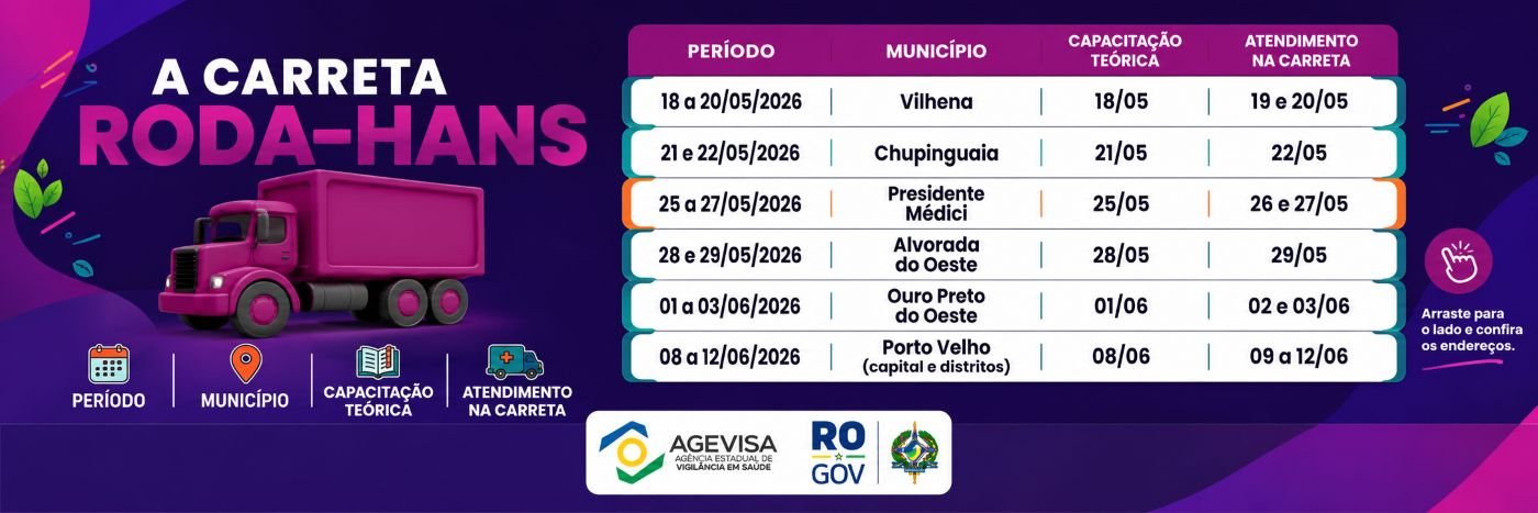 Diagnóstico da hanseníase em Rondônia com calendário da Carreta Roda Hans em municípios do estado