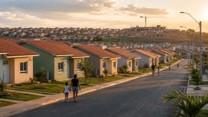 Moradias populares em Porto Velho em conjunto habitacional com ruas pavimentadas e casas populares
