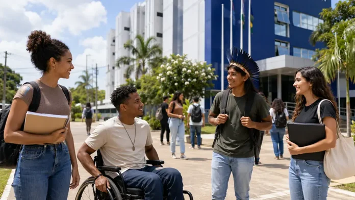 Estudantes em ambiente universitário representam cotas em vagas ociosas da Unir em ação do MPF em Rondônia