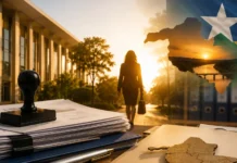 Governo reconhece direito de servidora do antigo Território de Rondônia Documentos oficiais, carimbo e referência visual a Rondônia representam aposentadoria integral concedida a servidora do antigo Território Federal.
