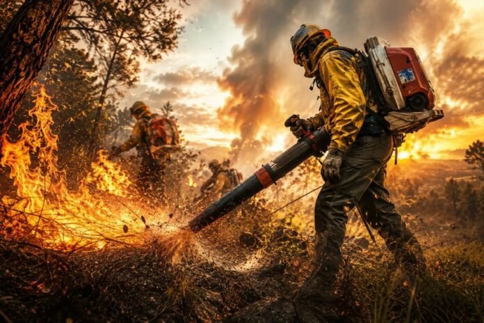 Brigadistas combatem incêndio florestal durante operação ambiental Brigadistas atuam no combate a incêndios e desmatamento durante operação de controle de queimadas em área de vegetação.