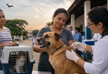 Cacoal faz vacinação contra raiva após morcego positivo no município Cão e gato em ambiente veterinário representam vacinação contra raiva em Cacoal após alerta sanitário