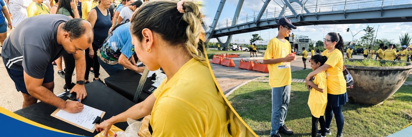 Participantes da Corrida Detran em Movimento durante credenciamento e ação familiar em Porto Velho