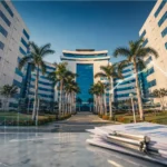 Gestão fiscal de Rondônia reduz custo de dívida histórica Prédio público moderno com documentos e gráficos financeiros representa a gestão fiscal de Rondônia e a redução do custo da dívida histórica.