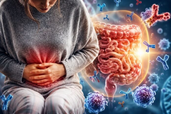 Ilustração mostra inflamação intestinal e ação do sistema imunológico inflamação intestinal