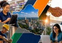 Rondônia abre 2,3 mil oportunidades de trabalho em plataforma estadual Oportunidades de trabalho em Rondônia são representadas por trabalhadores, plataforma digital e mapa do estado