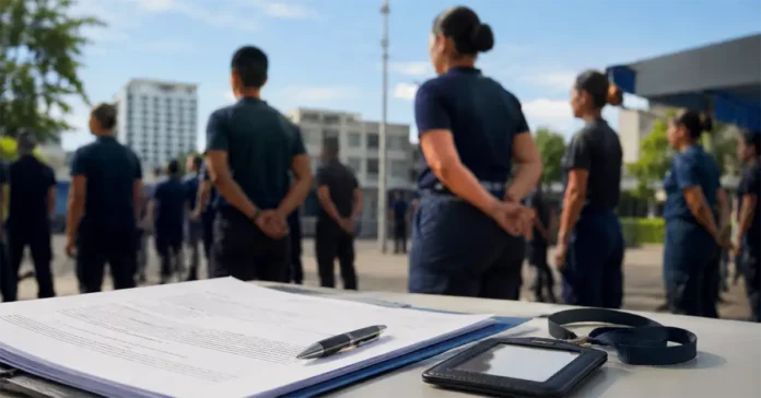 Documentos de edital e candidatos em formação representam o concurso Guarda Civil em Porto Velho.