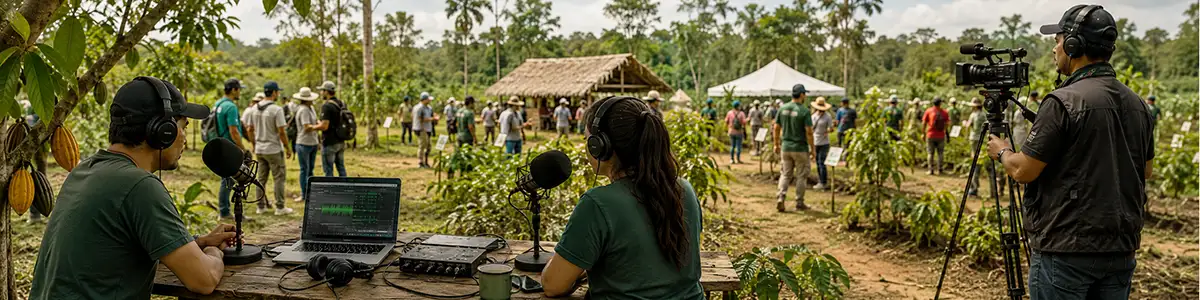 RuralCast Paiter Suruí grava podcast no campo durante cobertura especial em Rondônia