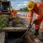 DNIT reforça limpeza de drenagem em rodovias federais de Rondônia Equipe do DNIT faz limpeza de drenagem em rodovias federais em Rondônia durante ação preventiva de conservação.