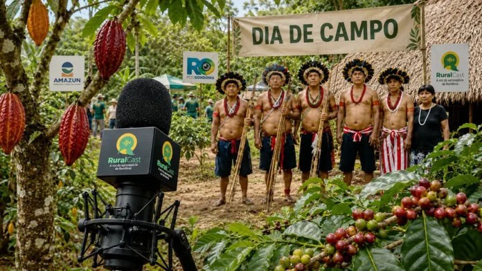 RuralCast Paiter Suruí registra Dia de Campo com microfone, café e cacau em Cacoal