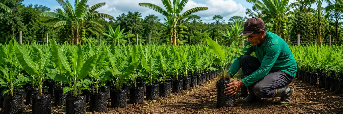 Viveiro com mudas de banana destinadas à recuperação produtiva no Baixo Madeira