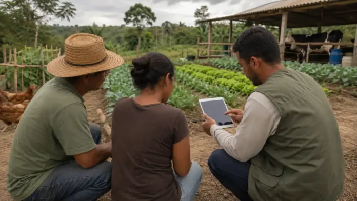 Técnico orienta produtores durante atividade da ATeG em Rondônia em uma propriedade familiar