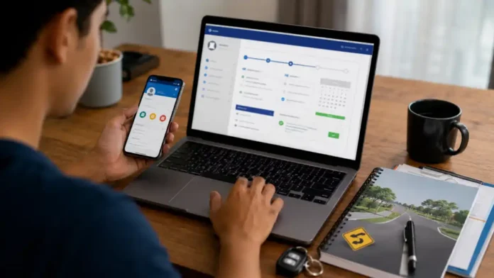 Agendamento online do exame teórico do Detran-RO Pessoa acessando serviço online para agendar exame teórico do Detran-RO para primeira CNH em Rondônia