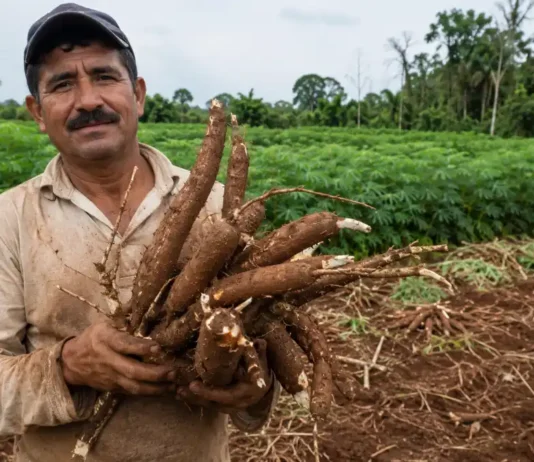 Mandioca tem bônus do PGPAF em julho para produtores de Rondônia Agricultor familiar segura mandioca em Rondônia em matéria sobre PGPAF em Rondônia