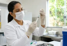 Anvisa atualiza composição das vacinas contra Covid-19 Profissional prepara imunizante após atualização da composição das vacinas contra Covid-19