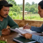 CAF orienta acesso de agricultores a crédito em Porto Velho Cadastro da Agricultura Familiar é explicado a um produtor rural durante atendimento em Porto Velho.
