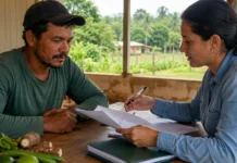 CAF orienta acesso de agricultores a crédito em Porto Velho Cadastro da Agricultura Familiar é explicado a um produtor rural durante atendimento em Porto Velho.