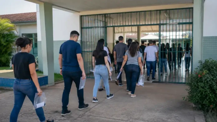 Candidatos chegam para as provas dos concursos de Ji-Paraná em local de aplicação