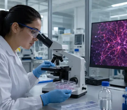 Células da retina cultivadas em laboratório mostram avanço contra perda de visão Laboratório moderno representa pesquisa experimental com células da retina e medicina regenerativa