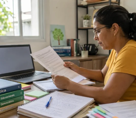 Guajará-Mirim abre concurso da Educação com 107 vagas Candidata consulta edital do concurso da Educação de Guajará-Mirim em ambiente de estudo
