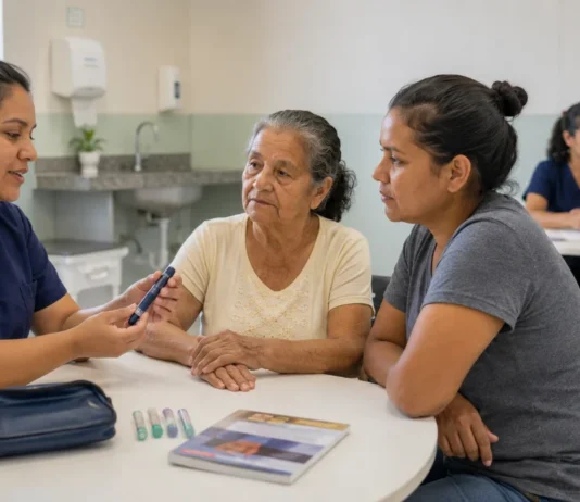 Rondônia recebe 1.848 tubetes de insulina glargina pelo SUS Insulina glargina em Rondônia é apresentada a paciente idoso e cuidador em Unidade Básica de Saúde