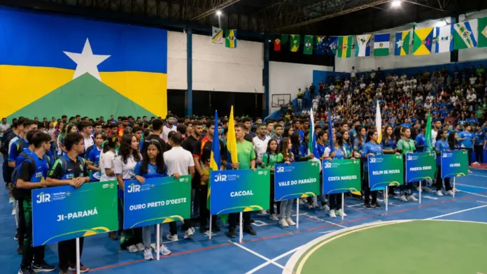 Imagem de arquivo da abertura dos Jogos Intermunicipais de Rondônia usada em matéria sobre o JIR 2026 em Jaru