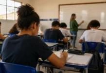 Pé-de-Meia paga 4ª parcela e orienta estudantes de Rondônia Estudantes da rede pública em sala de aula durante rotina escolar ligada ao Pé-de-Meia 2026