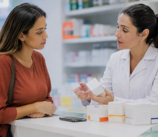 Anvisa alerta que retatrutida ainda não é aprovada para emagrecimento Consumidora recebe orientação em farmácia sobre retatrutida, medicamento experimental ainda não aprovado para emagrecimento.
