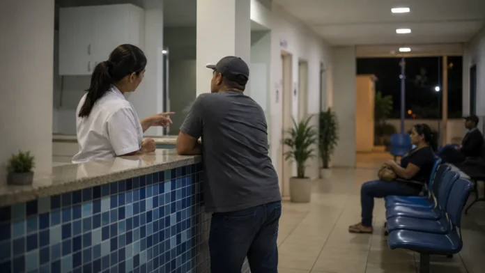 Profissional atende morador em UBS de Vilhena durante horário noturno.