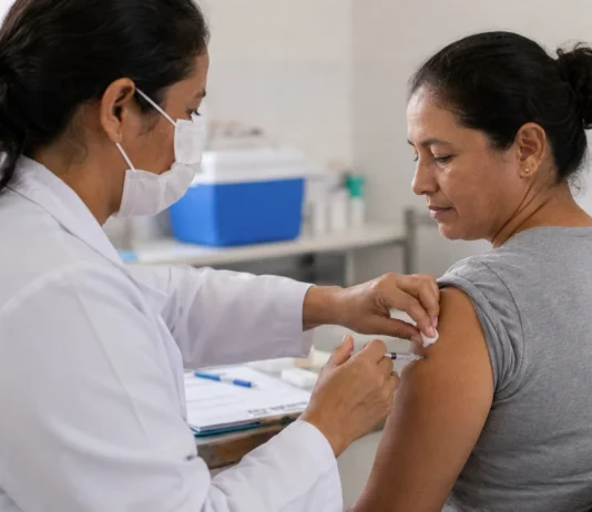 Vacinação contra gripe termina nesta sexta em Rondônia Profissional de saúde aplica vacina durante a vacinação contra gripe em Rondônia.