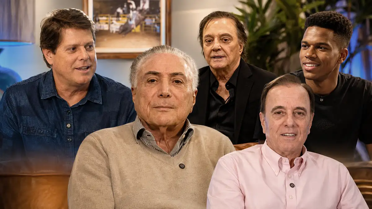 Participantes do programa Acima de Tudo o Amor em composição editorial sobre fé, solidariedade e apoio ao Hospital de Amor