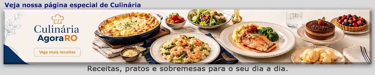 Banner da página especial de Culinária AgoraRO com pratos, sobremesas e chamada para ver mais receitas.