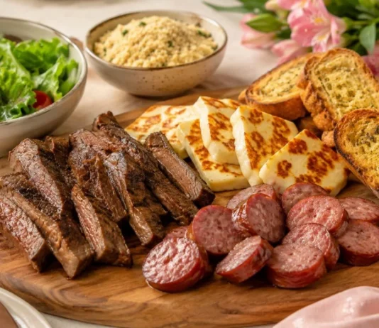 Churrasco na airfryer com carne, linguiça e queijo coalho Churrasco na airfryer facil com carne, linguiça, queijo coalho e pão de alho