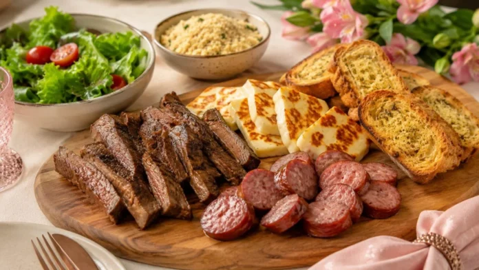 Churrasco na airfryer facil com carne, linguiça, queijo coalho e pão de alho