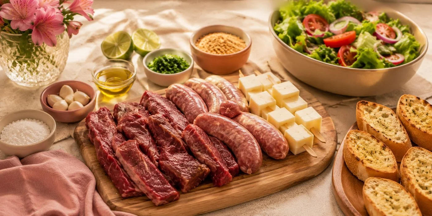 Ingredientes do churrasco na airfryer facil com carne, linguiça e queijo coalho