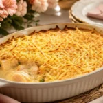 Fricassê de frango cremoso com milho e batata palha Fricasse de frango cremoso gratinado e servido em travessa