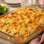 Arroz de forno cremoso com legumes e queijo Ingredientes do arroz de forno com arroz, legumes, presunto, creme e queijo