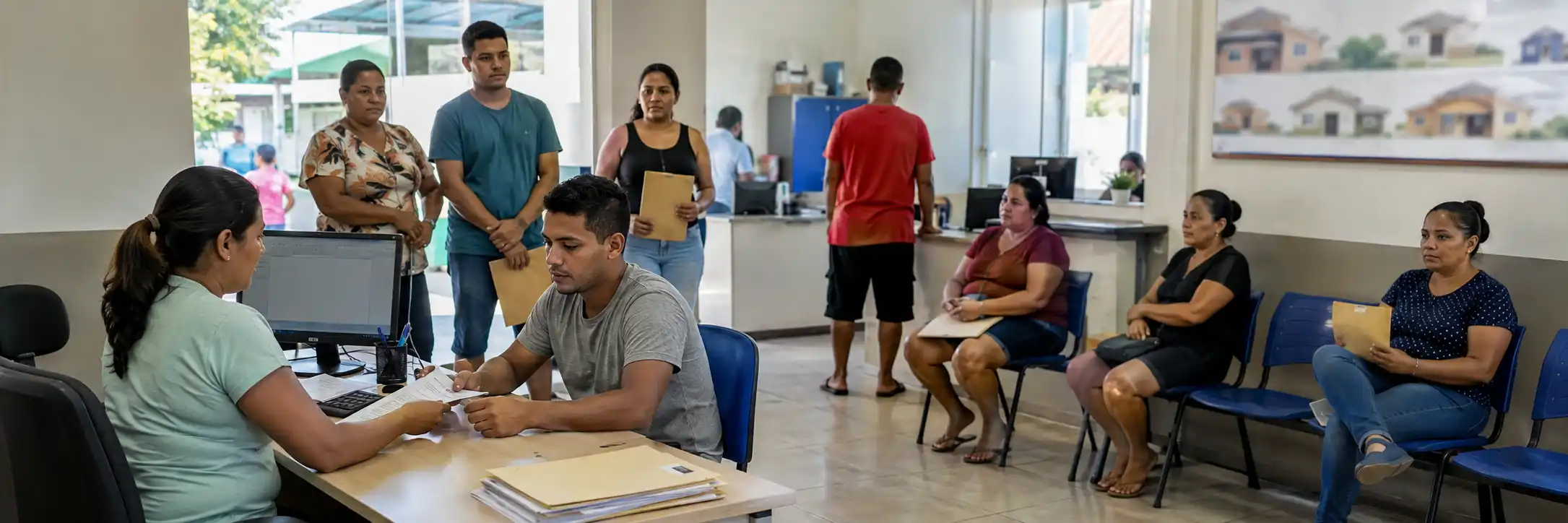 Famílias aguardam atendimento para cadastro habitacional em Guajará-Mirim.
