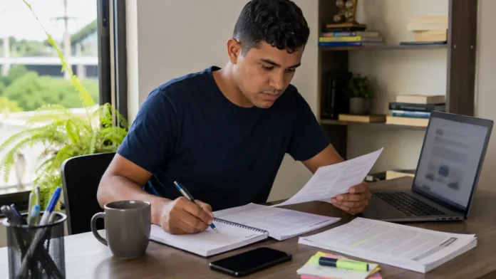 Candidato estudando para o concurso Guarda Municipal de Porto Velho na última semana de inscrições