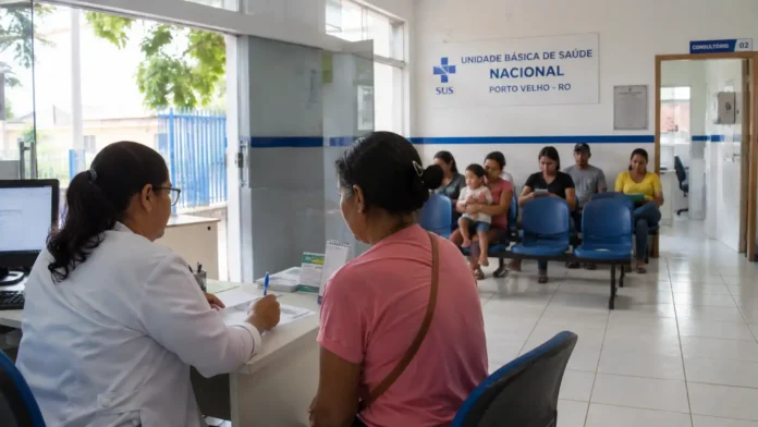 Profissional de saúde atende paciente em unidade pública durante ação de consultas especializadas no Bairro Nacional, em Porto Velho.