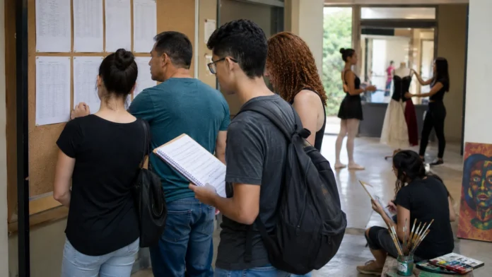 Candidatos consultam lista de convocação dos cursos de arte em centro cultural de Porto Velho.