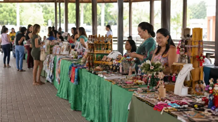 Expositoras atendem o público durante a Feira Mulher do Norte em Porto Velho.