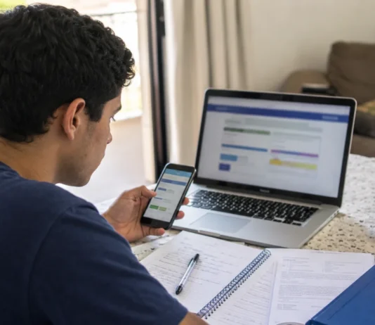 Fies 2026 convoca lista de espera; estudante deve acompanhar sistema Estudante acompanha sistema digital do Fies 2026 em notebook e celular