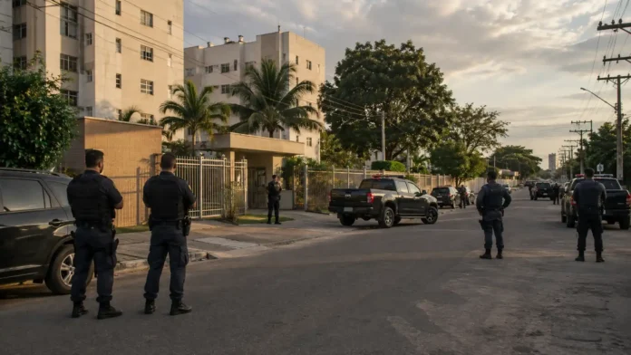 Agentes de segurança participam da Operação Caçador em uma rua de Porto Velho.