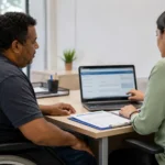 Rondônia prepara novo fluxo do Passe Livre Digital para pessoas com deficiência Pessoa com deficiência recebe orientação sobre o Passe Livre Digital em atendimento público de Rondônia.