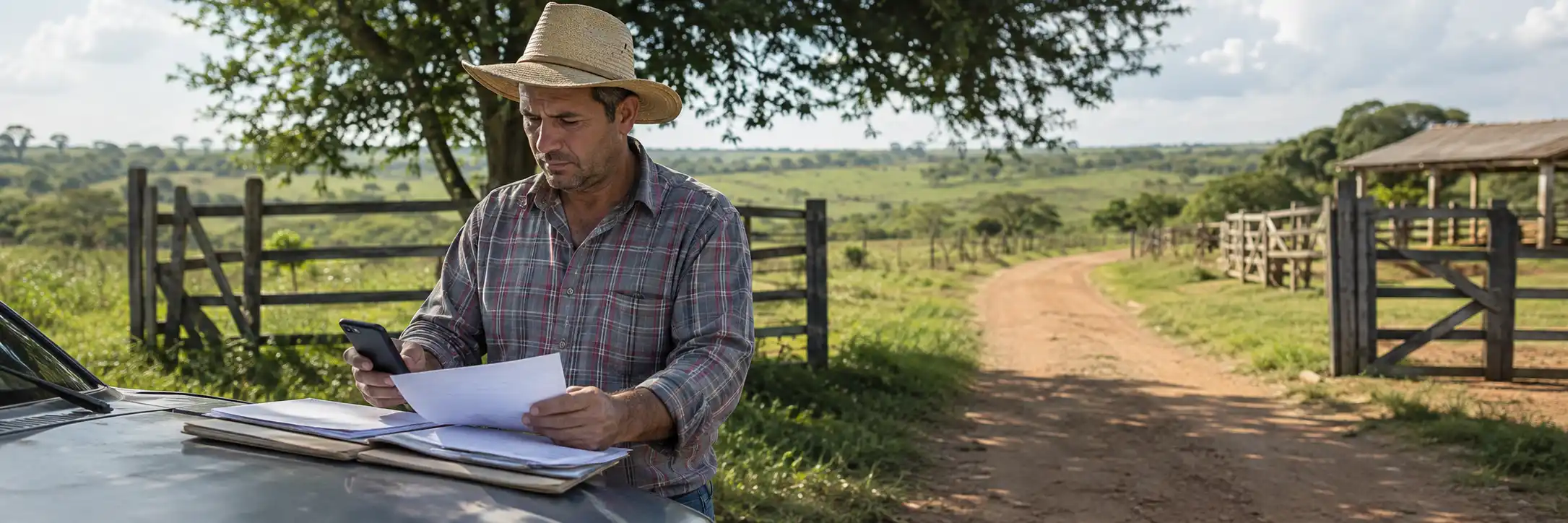 Proprietário rural consulta documentos em propriedade durante o prazo de declaração do ITR 2026.