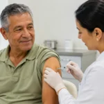 Vacinação contra herpes-zóster reforça prevenção na terceira idade Pessoa idosa recebendo vacina contra herpes-zóster em ambiente de saúde