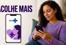 Mulheres de Rondônia podem pedir atendimento psicológico pelo Meu SUS Digital Arte editorial sobre o Acolhe Mais com mulher usando celular e referência visual ao Meu SUS Digital
