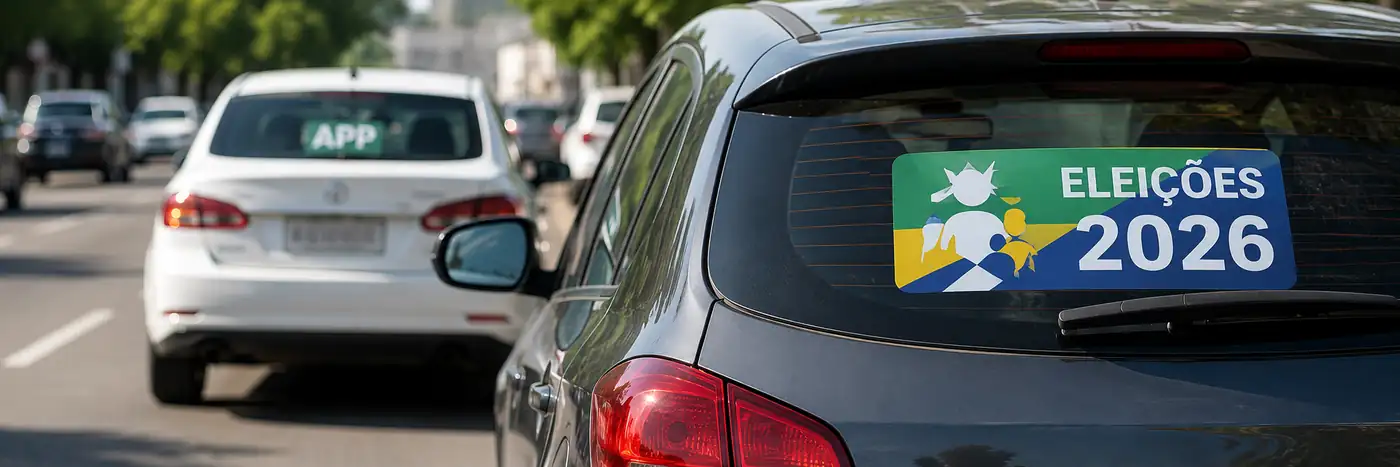 Carro particular com adesivo eleitoral e veículo de aplicativo em Rondônia