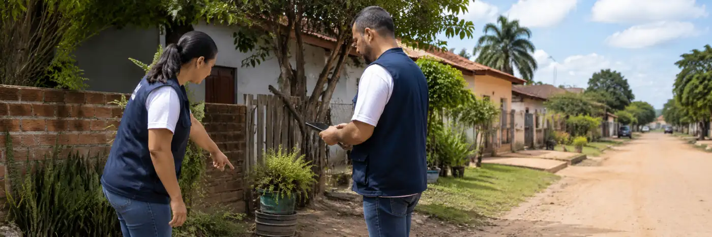Agentes de saúde atuam em área residencial durante atividade de campo em Vilhena